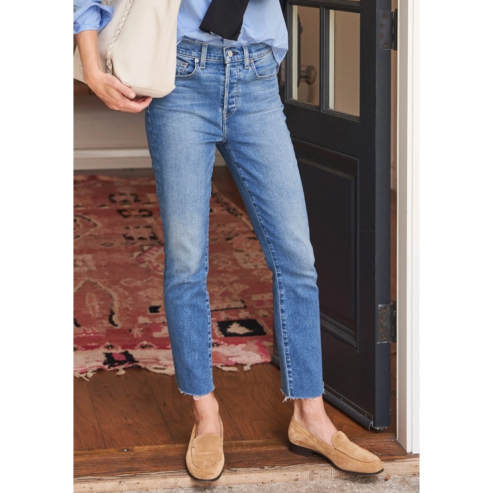 Frank & Eileen Cork Jeans Women's 28 Blue Denim High Rise Straight Leg Raw Hem